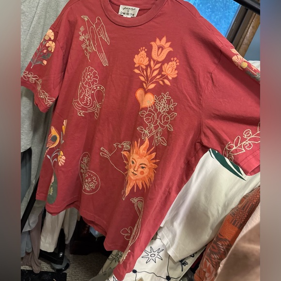 NWT Free People Denim And Bone Telling Tales Tee - brick red combo - medium - Picture 8 of 11